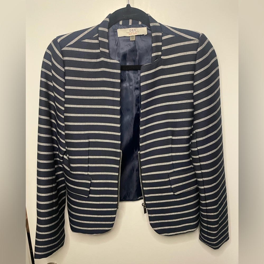 DEX cropped blue stripped suit blazer - Picture 1 of 3